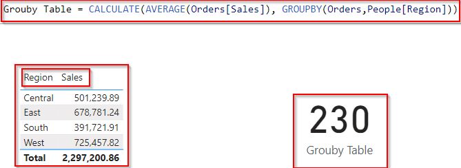 Example of Power BI group by column from another table