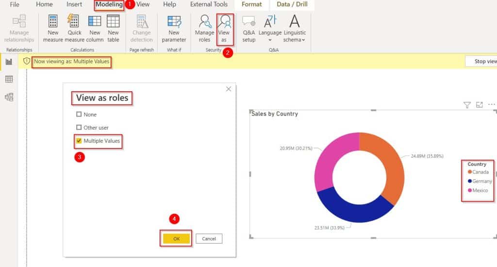 Example of Power BI Row-level Security multiple values