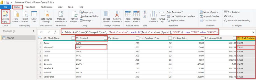 Example of power query check if a text contains