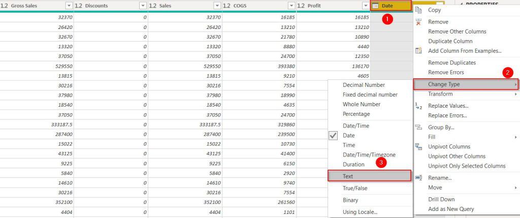 Example of Power Query converts a date to text