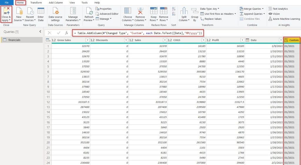 Example of Power Query date to text