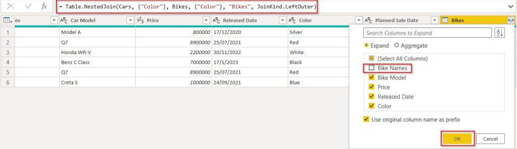 Example of Power Query Merge two tables