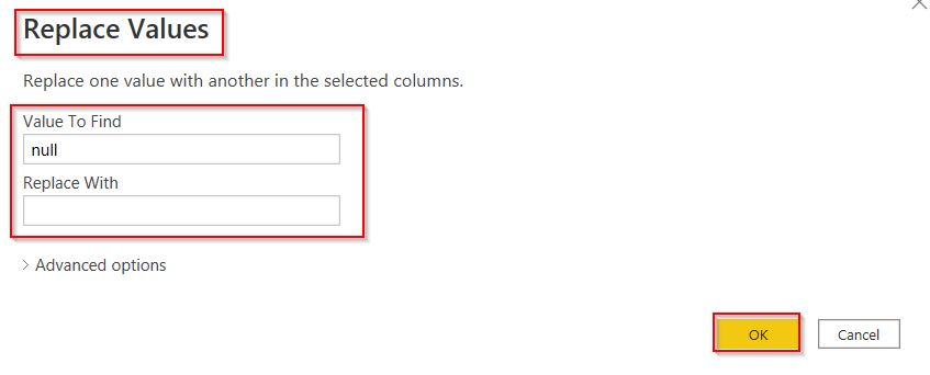 Example of Power query replaces null in all columns