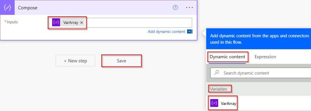 Example to append string to array in Power Automate