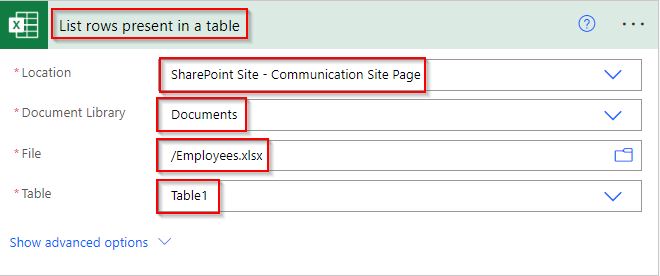 power automate create array from excel table