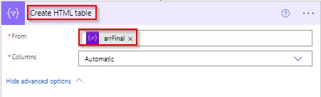 Example to Create HTML table From Multiple Arrays using Microsoft flow