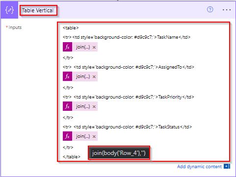 Example to Create HTML Table Vertical using power automate flow