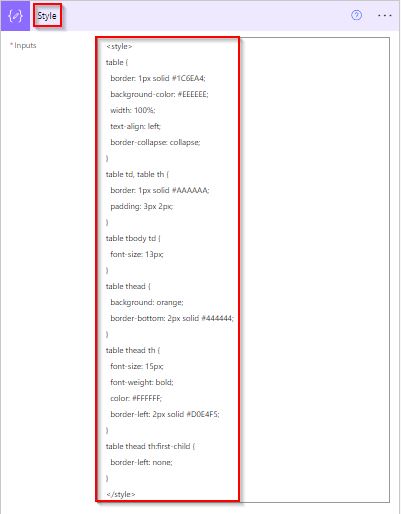 Example to Power Automate create HTML table custom columns