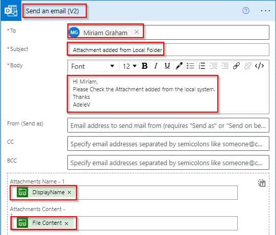 Example to send an Email with attachment from Local Folder using flow