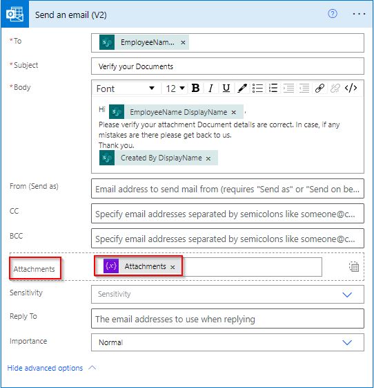 Power Automate Send email with attachment from SharePoint Online list