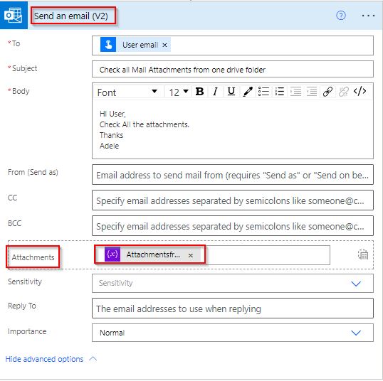 Power Automate send email with multiple attachments from OneDrive