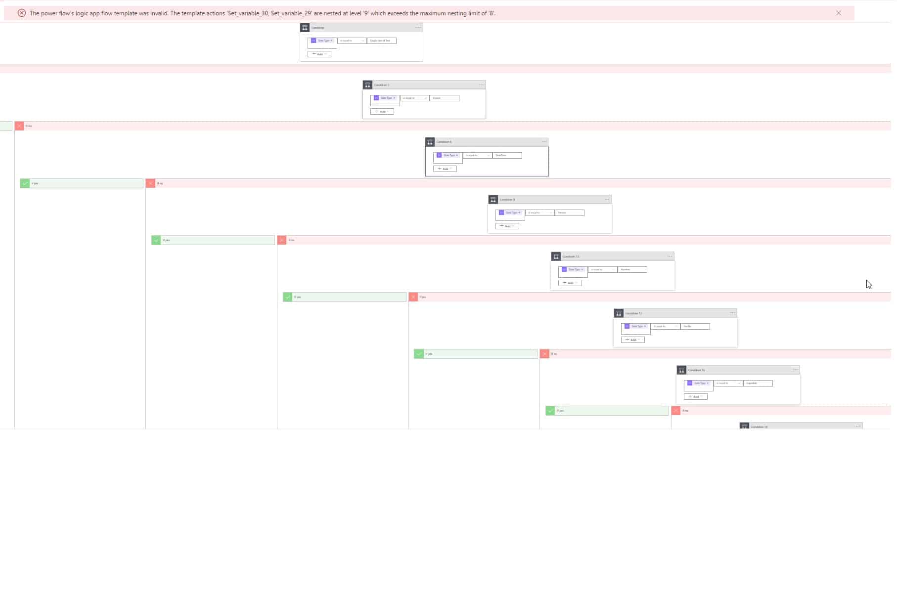 power automate nested at level '9' which exceeds the maximum nesting limit of '8'