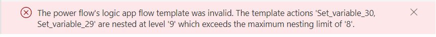 power automate nested at level '9' which exceeds the maximum nesting limit of '8'