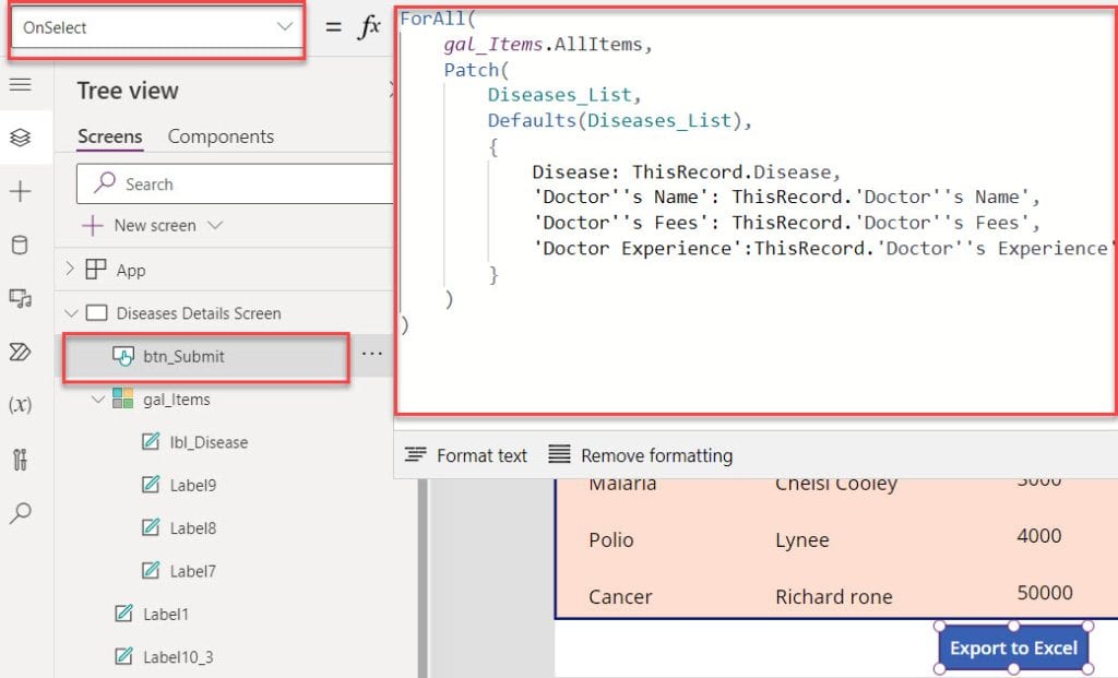 Export Data from the Power Apps Data Table to an Excel Sheet