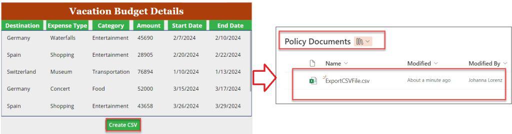 export gallery to excel power apps