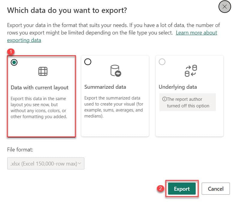 export power bi report to excel