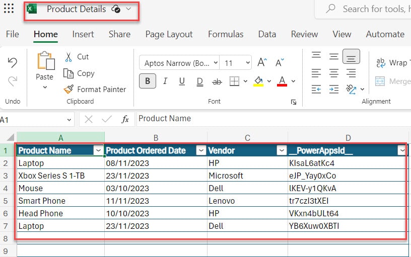 Export the data table into an excel spreadsheet