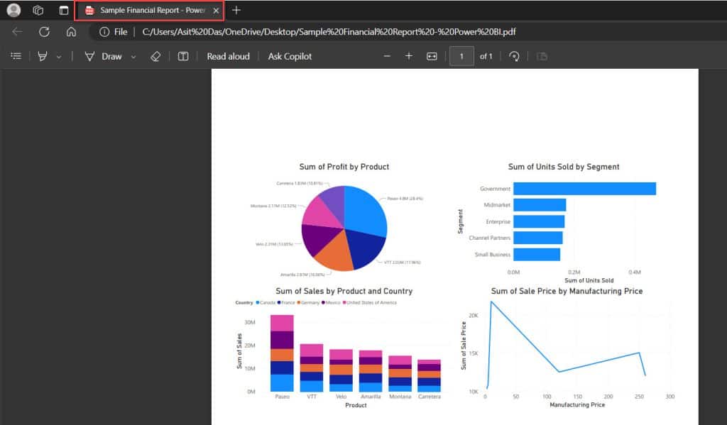 Export to pdf page size in power bi Online