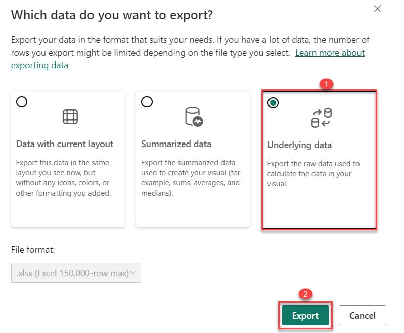 Export underlying data Power BI