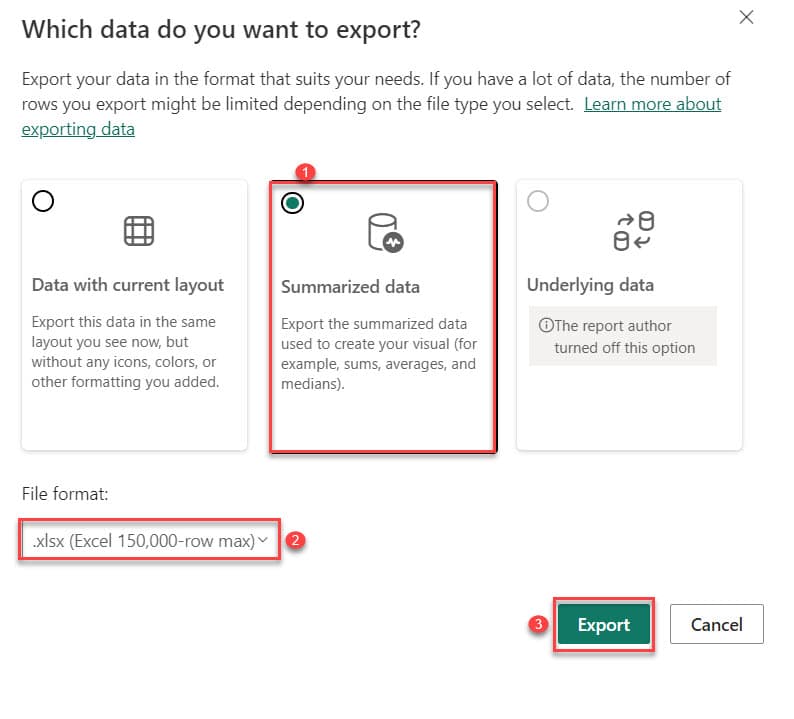 exporting power bi to excel