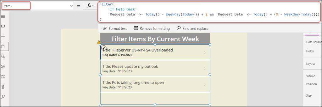 Filter Data by Current Week in Power Apps