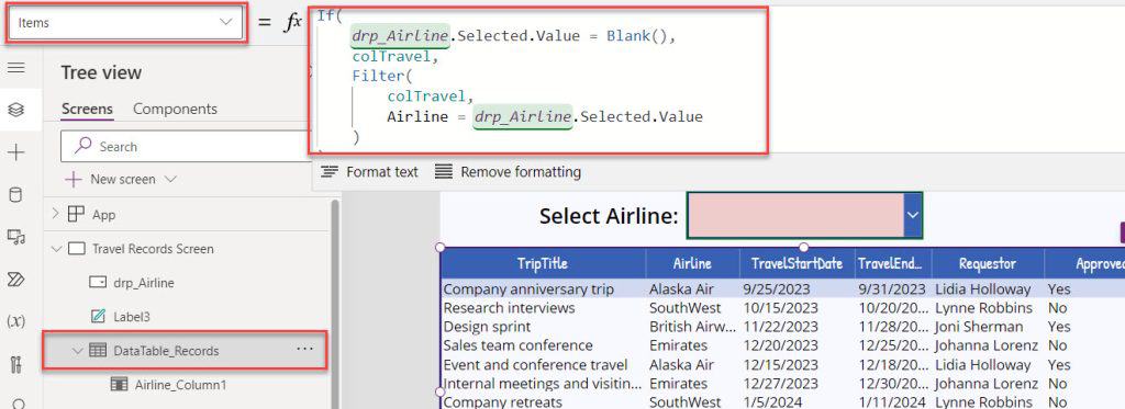 Filter data table based on two dropdown values