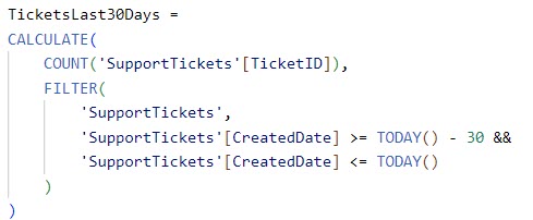 Filter Date by Last 30 Days using Power BI DAX