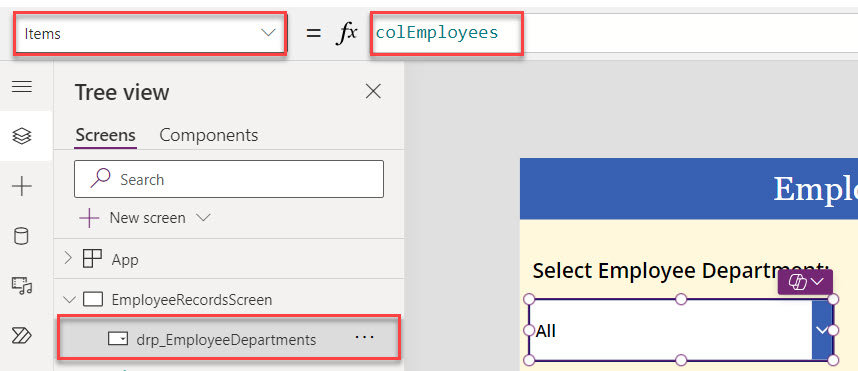 filter gallery based on dropdown powerapps