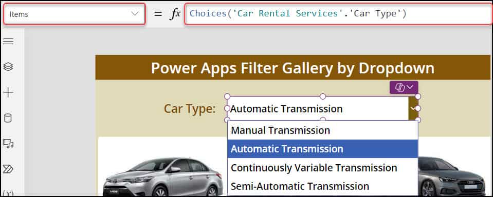 filter gallery with dropdown powerapps