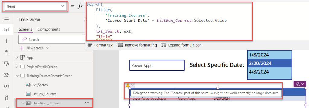 filter listbox items in power apps