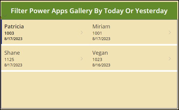 Filter Power Apps Gallery By Today Or Yesterday