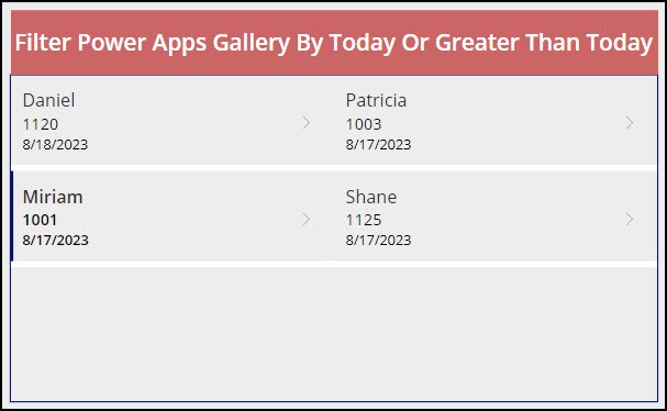 Filter Power Apps Gallery by Today