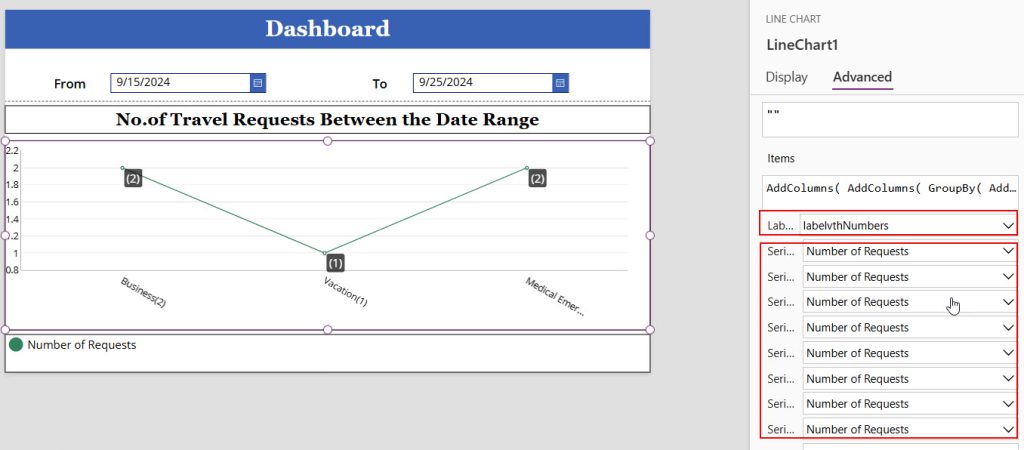 filter powerapps line chart by date range