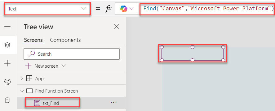 find function in powerapps