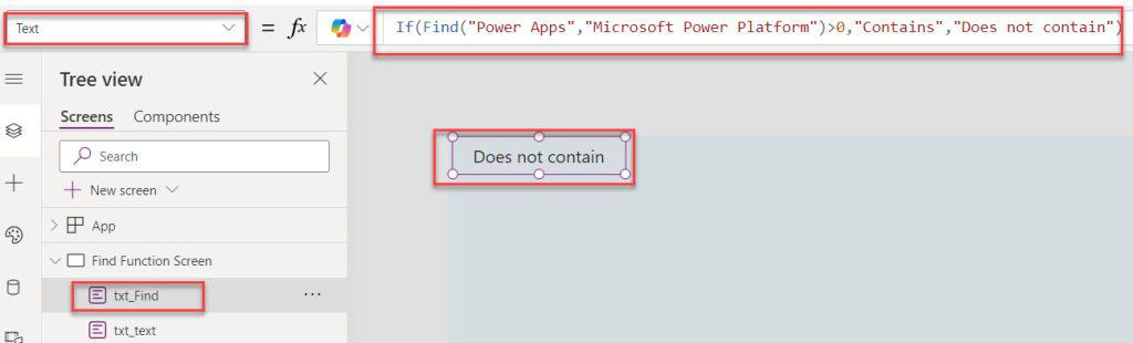 find in power apps