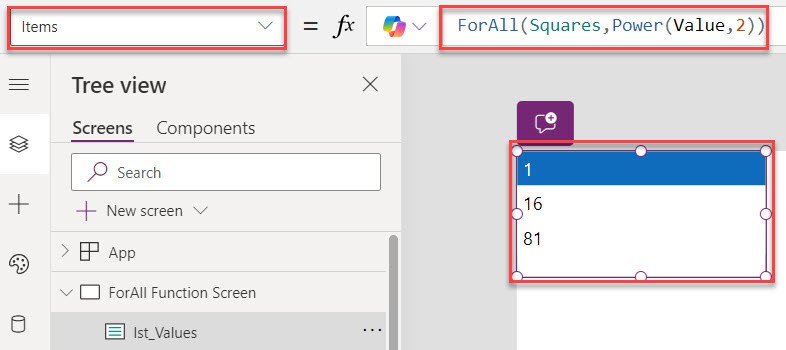 forall function in powerapps