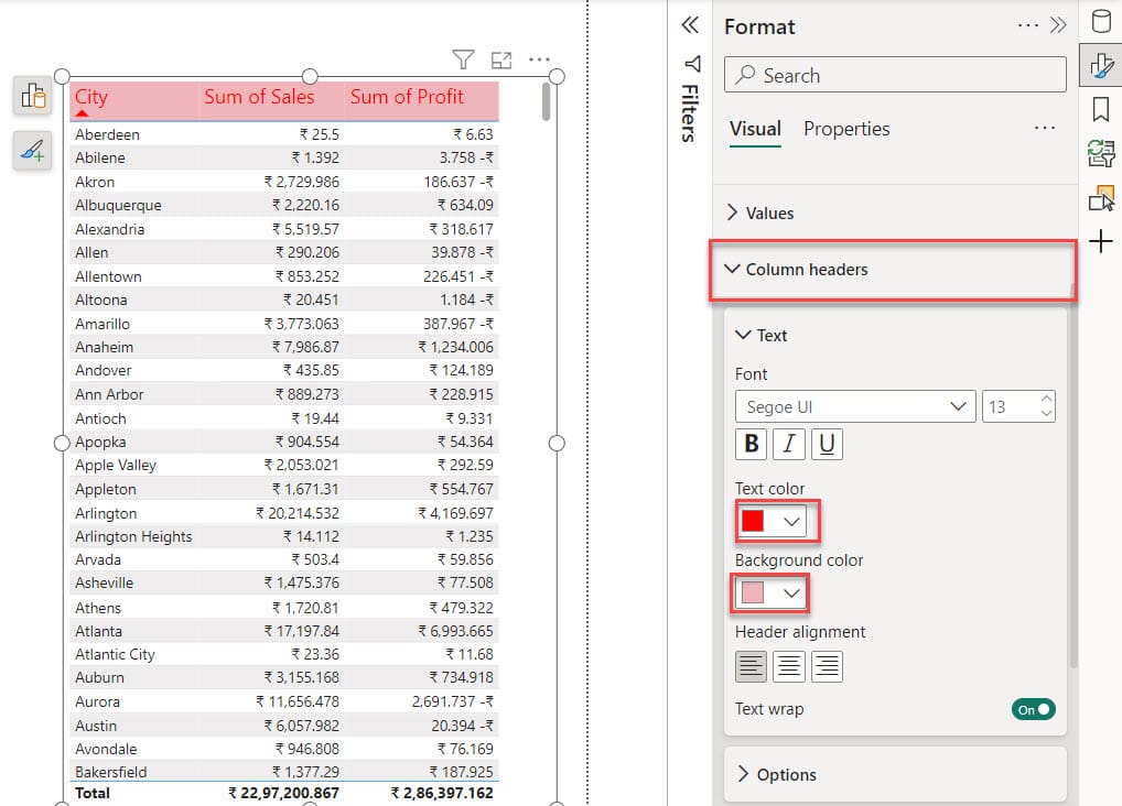 Format Column Headers of a Table in Power BI