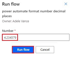 format number decimal places in Power Automate flow