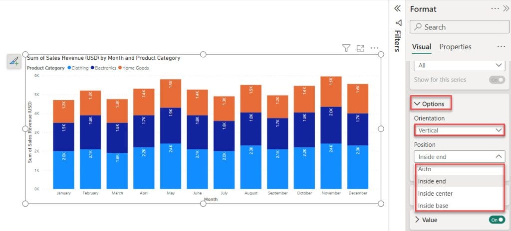 Format Power BI Data Labels using Options