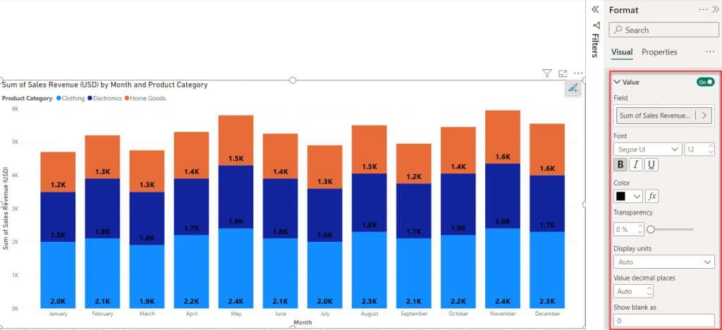 Format Power BI Data Labels using Value