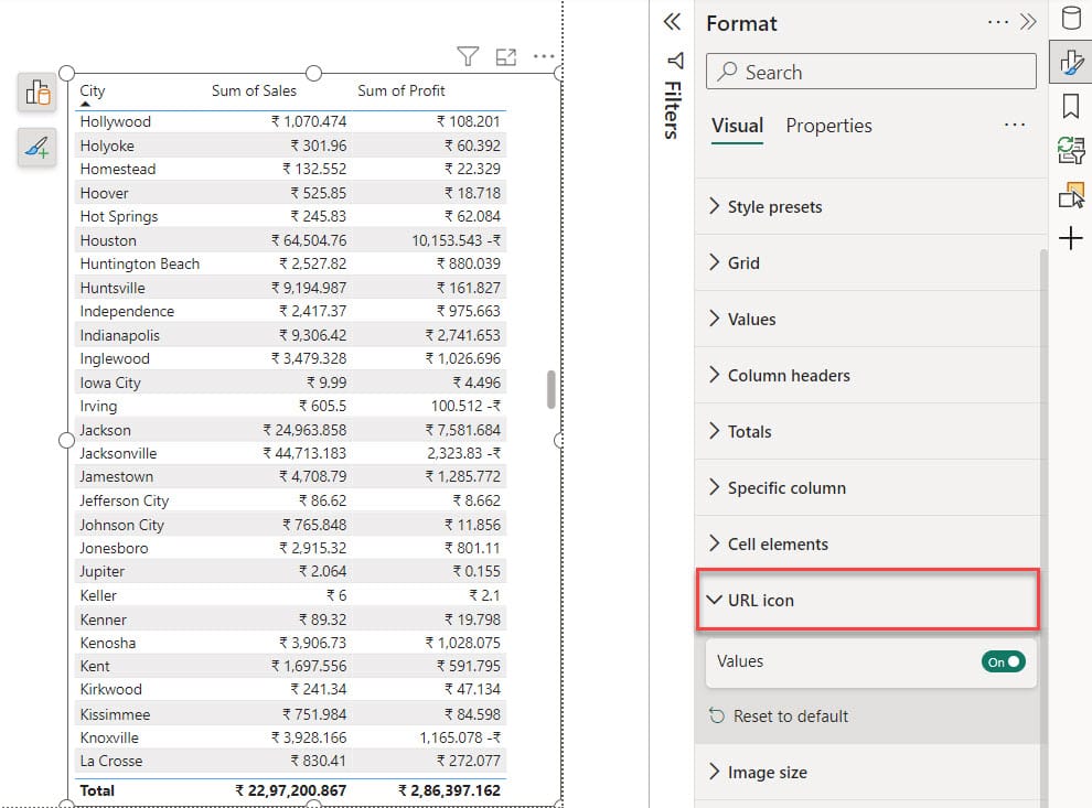 Format the URL Icon of a Table in Power BI