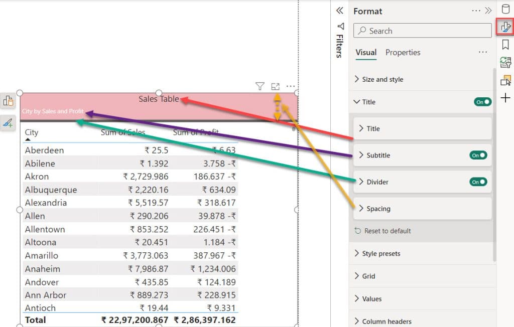 Format Title of a Table in Power BI