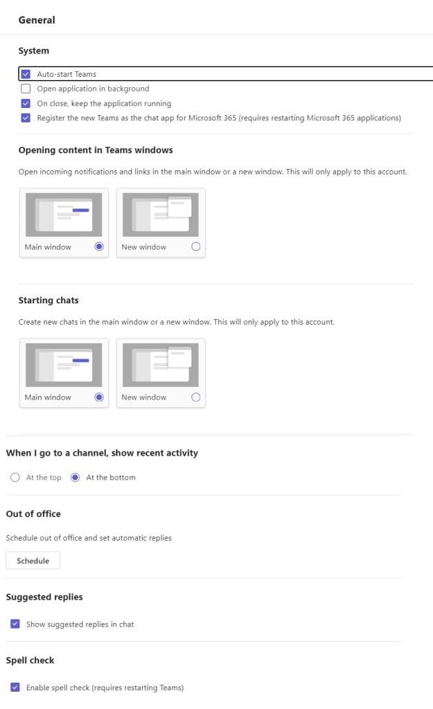 General Settings in Microsoft Team