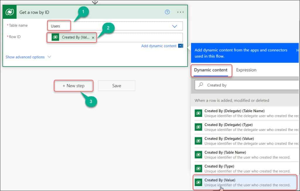 Get creators name from Dataverse table using Power Automate