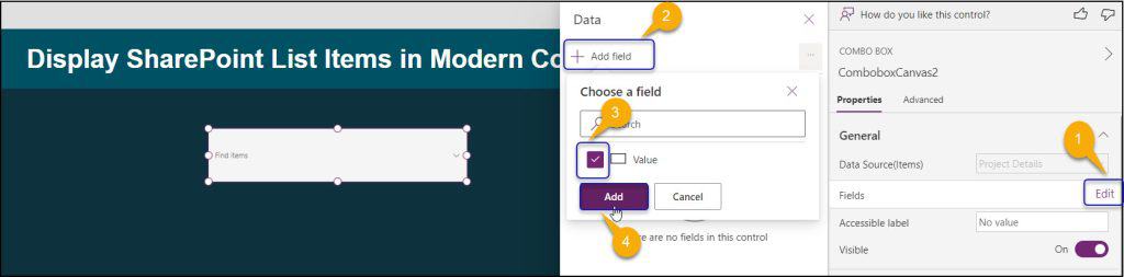 Get SharePoint text values in Modern Power Apps Combobox