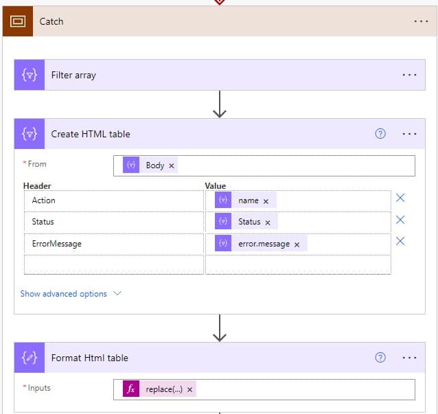 handle exception using try catch block in Microsoft Flow