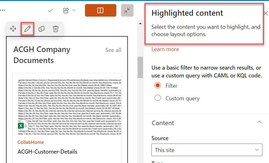 highlighted content in sharepoint