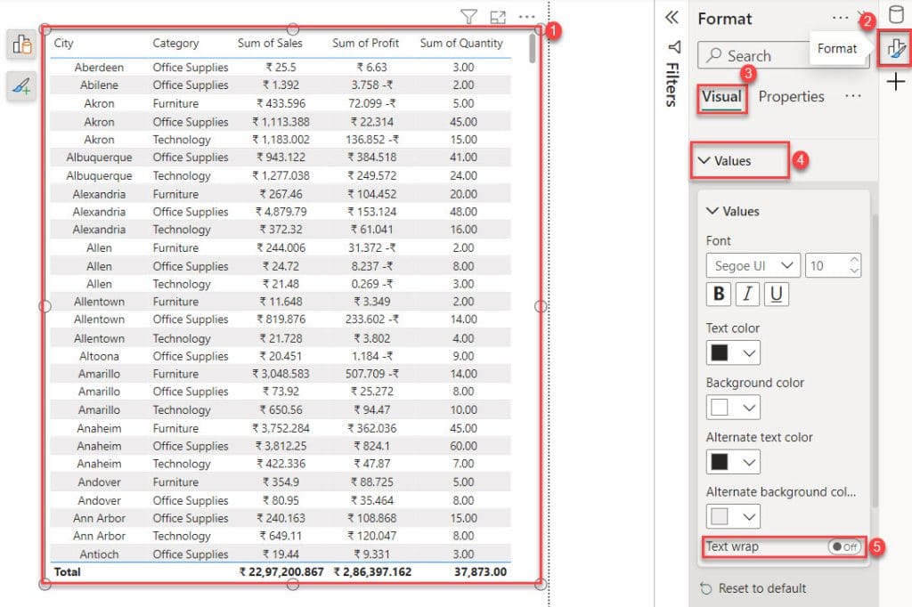 how do i hide a column in power bi table visual