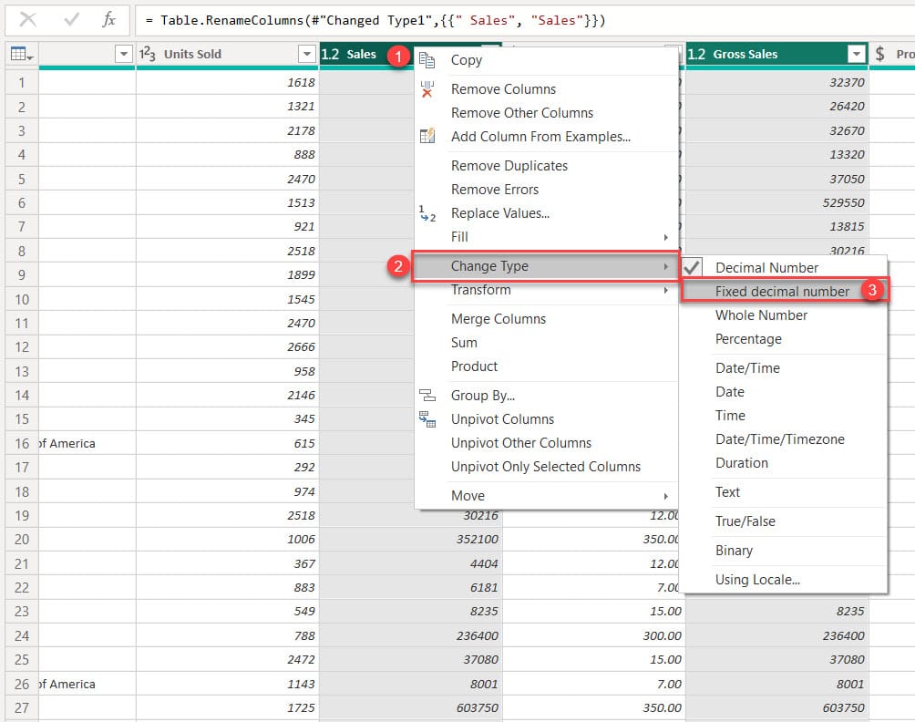 How do you change data type on Power BI Power Query