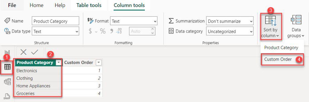 How do you custom order in Power BI slicer